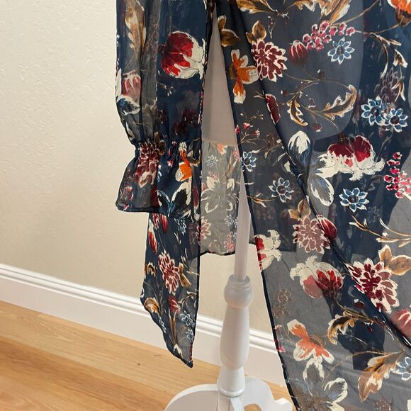 ~ ZARA  Sheer* XS Tunic Blouse/Dress Floral Botanical Boho Button Up Long Sleeve - Picture 3 of 16